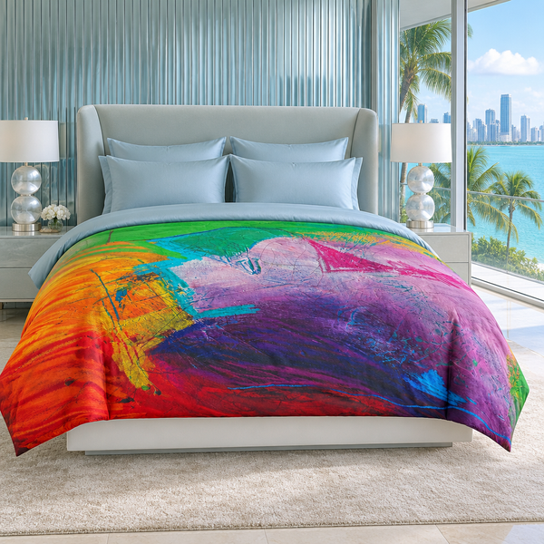 Emotions 3 in a silver-blue Miami room