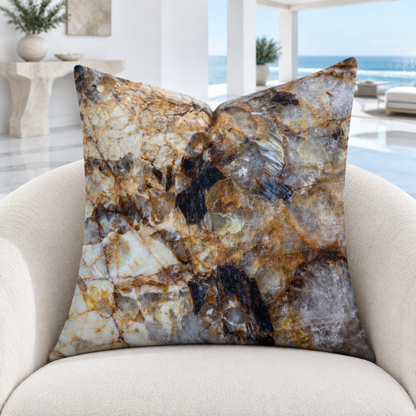 Granite pillow on a contemporary chair in a modern Malibu gallery room