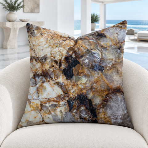 Granite pillow on a contemporary chair in a modern Malibu gallery room