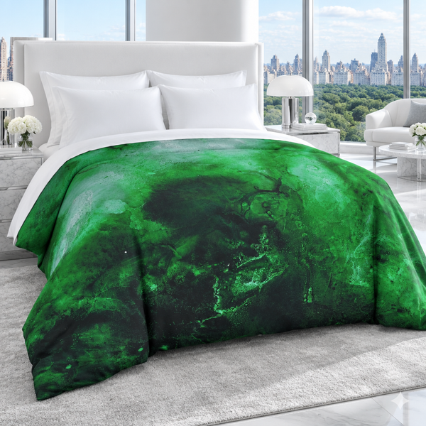 Green Energy comforter in a bright cool-white luxury suite