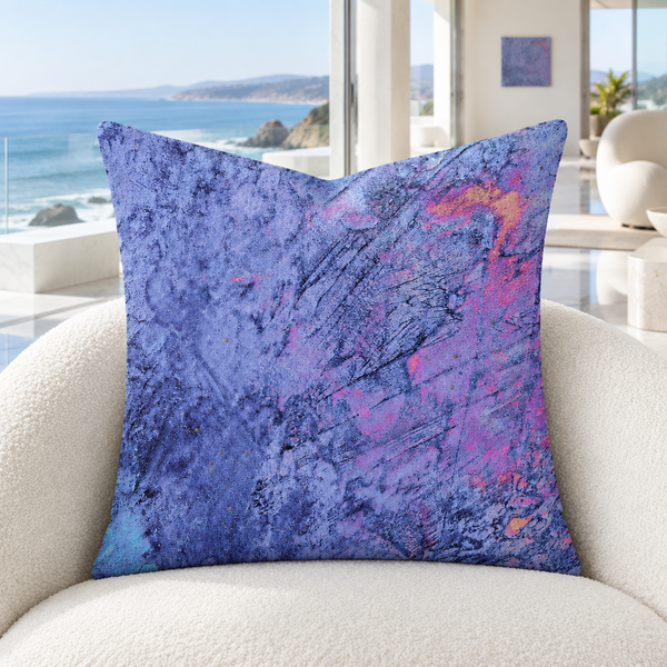 Sunrise pillow upright in a modern Malibu oceanfront mansion with distant matching art