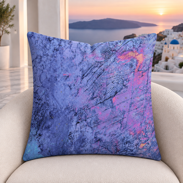 Sunrise pillow upright in a modern Santorini suite at a natural soft sunset