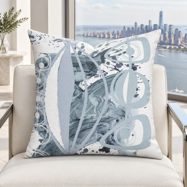 Gray 4 pillow in modern white Manhattan apartment