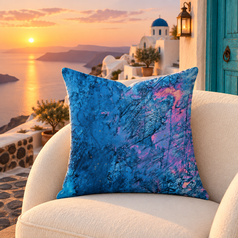 Beautiful Sky 22-inch pillow in Santorini Imerovigli at sunset