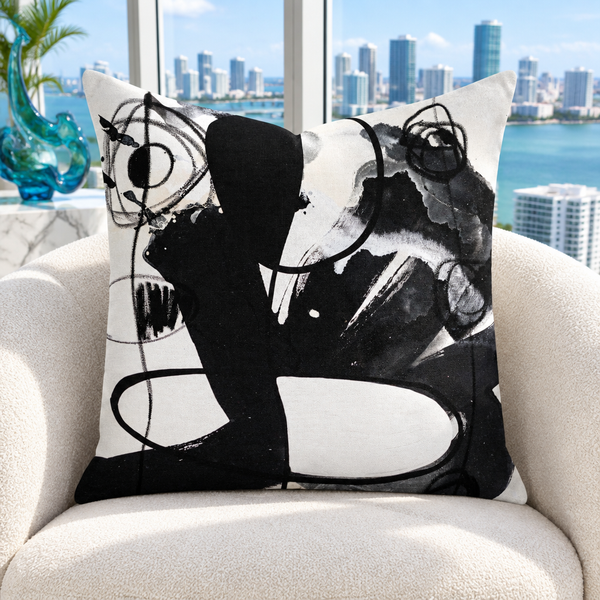 Modern Black White 2-4b-2 pillow in bright Miami penthouse