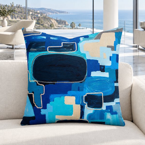 In the City pillow upright in a cool-white Malibu cliffside penthouse