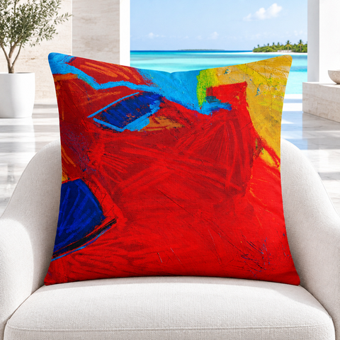 Emotions 2 pillow upright in a white marble Maldives resort lounge