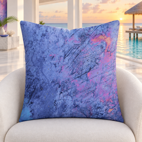 Sunrise pillow upright in a bright white marble Maldives resort at understated sunset