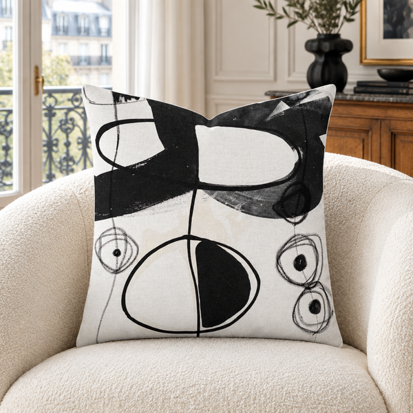 Modern Black and White 2-4a pillow in Parisian gallery apartment