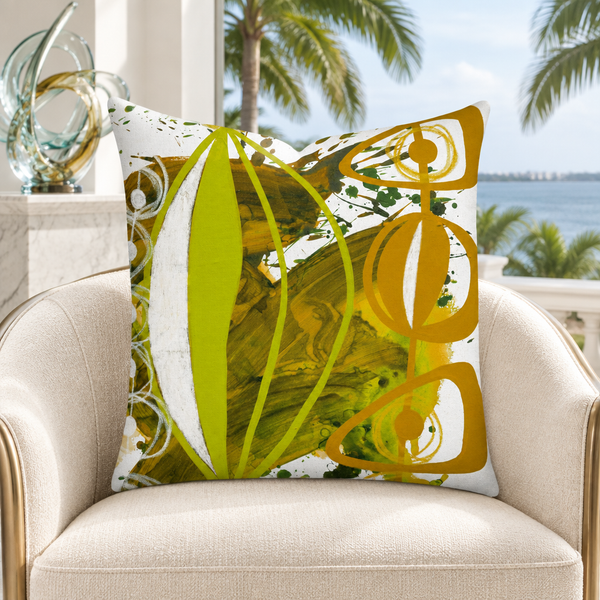 Chartreuse Yellow Ochre 4 pillow in white Palm Beach villa
