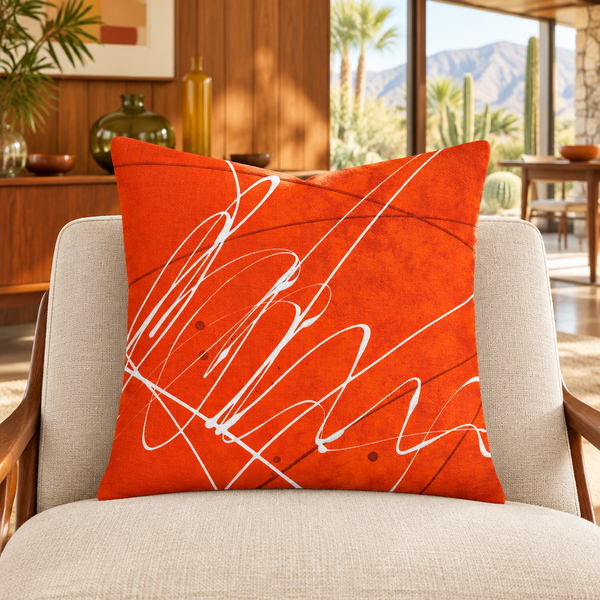Vermillion pillow in Palm Springs mid-century home