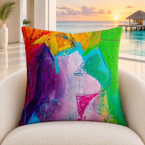 Emotions 3 pillow upright in a modern Maldives resort at sunset