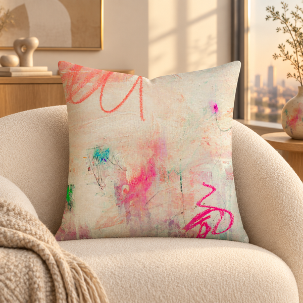 Tenderness pillow in elegant creamy modern collector apartment with matching color accents