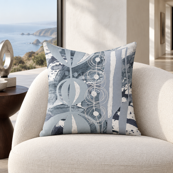 Gray 2 pillow in Malibu coastal estate with natural coastline