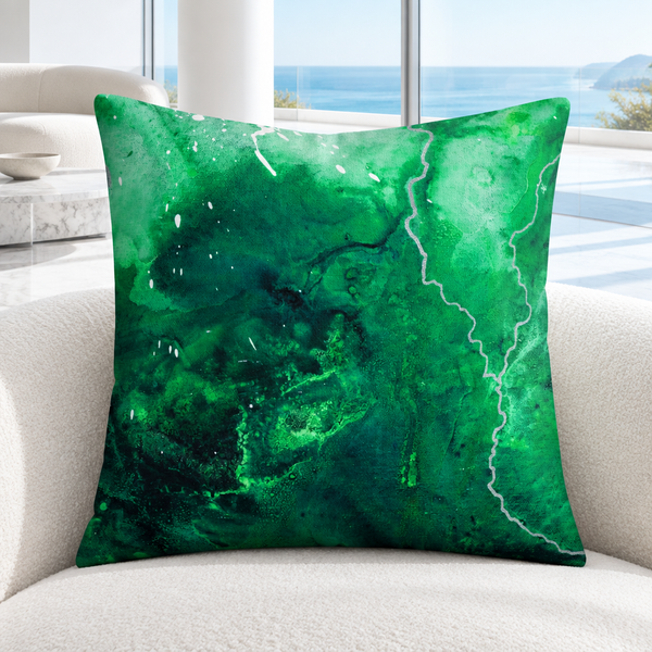 Green Energy 4 pillow upright in a bright-white modern Malibu residence