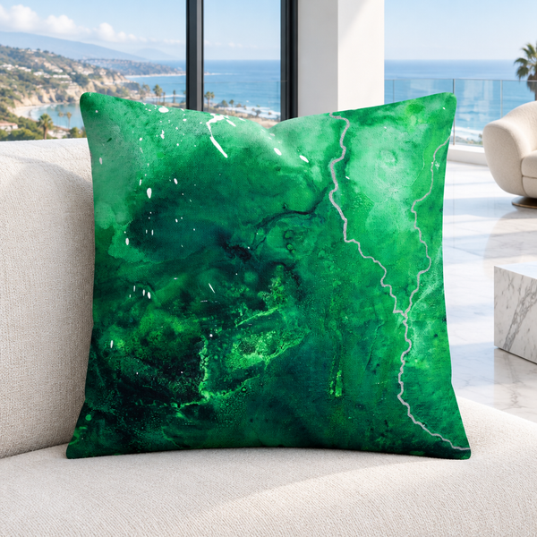 Green Energy 4 pillow upright in a bright Malibu oceanfront penthouse