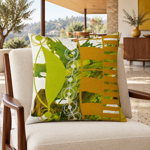 Chartreuse and Yellow Ochre 1 pillow in California mid-century hillside home