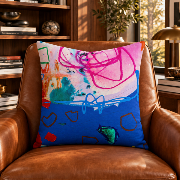 A Vibrant Life 4-b pillow in warm walnut library