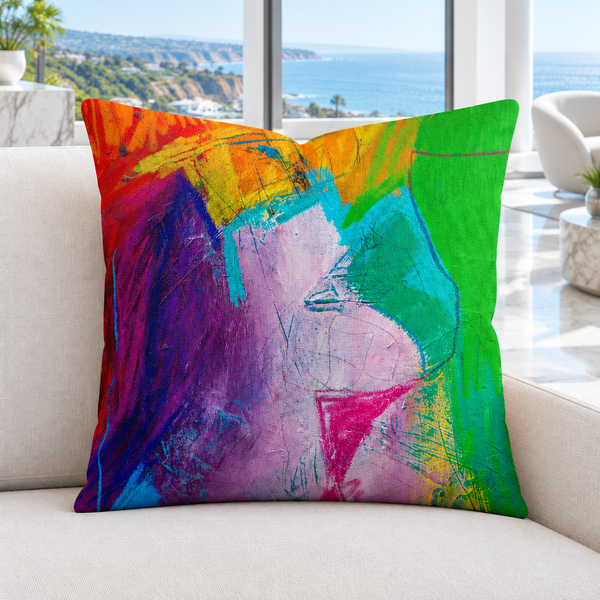Emotions 3 pillow upright in a bright Malibu oceanfront penthouse