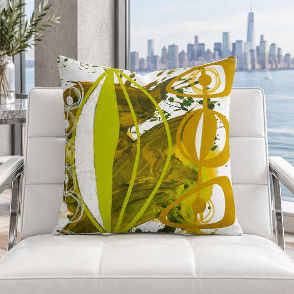 Chartreuse Yellow Ochre 4 pillow in white Manhattan loft