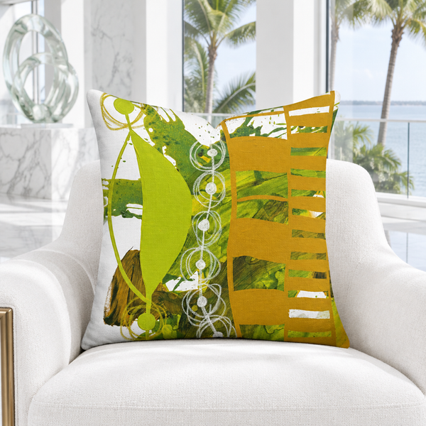 Chartreuse and Yellow Ochre 1 pillow in white marble Palm Beach villa