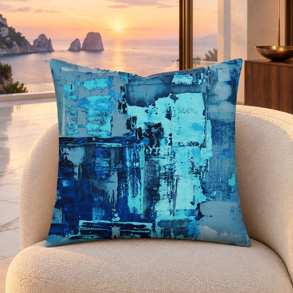 Blue 4 pillow upright in a modern Capri villa at sunset