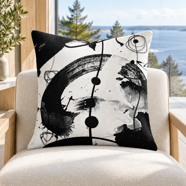 Modern Black White 2-5 pillow in Scandinavian waterfront house
