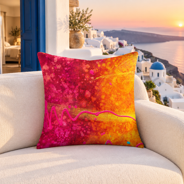 Summertime - 2 22-inch pillow on Santorini terrace at sunset