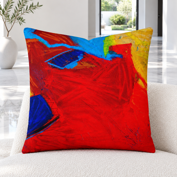 Emotions 2 pillow upright in a bright Malibu courtyard home