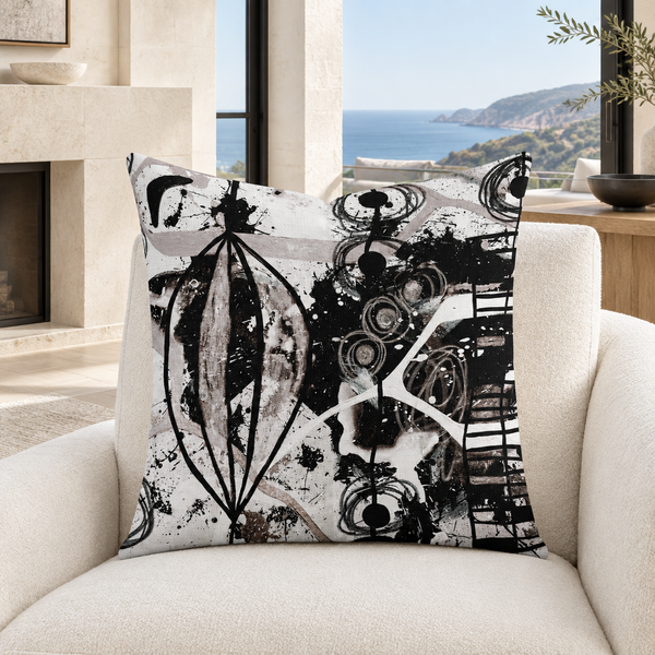 Modern Black White and Taupe 1ab 22-inch pillow in white Malibu coastal room