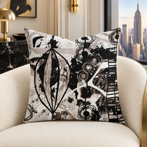 Modern Black White and Taupe 1ab 22-inch pillow in Manhattan Art Deco suite