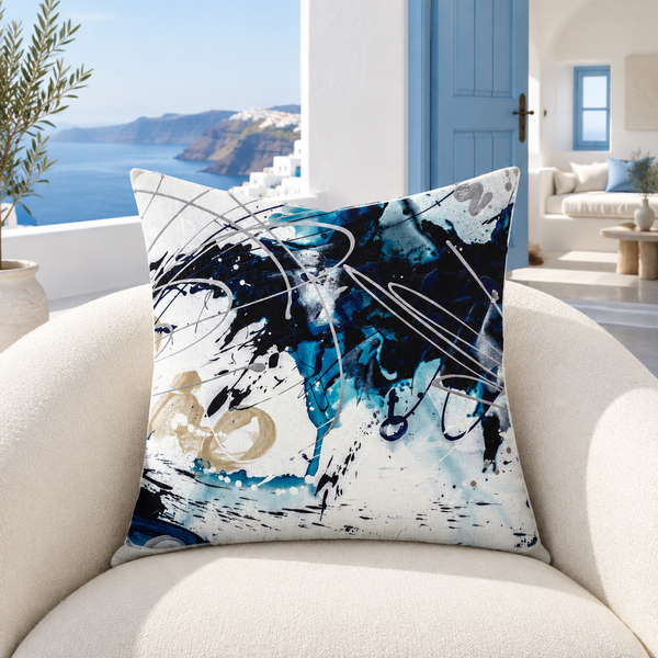 Nautical 2 pillow in Santorini suite with pale blue door