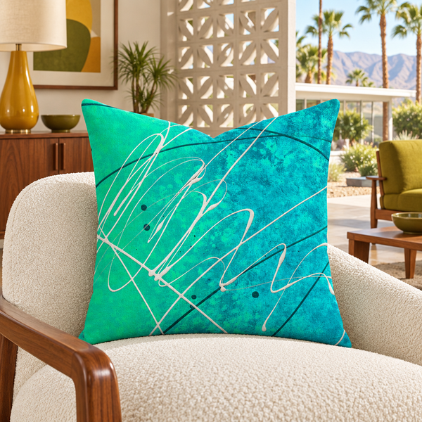 Gulf Waters 22-inch pillow in Palm Springs mid-century room