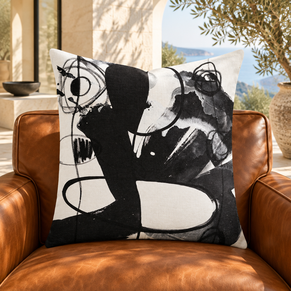 Modern Black White 2-4b-2 pillow in Mediterranean limestone villa