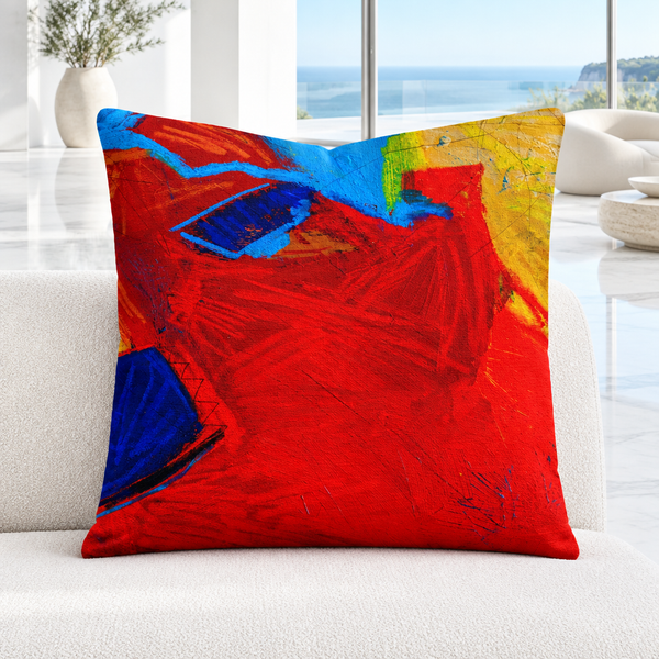 Emotions 2 pillow upright in a bright-white Malibu residence