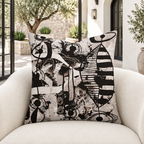 Modern Black White and Taupe 2bc pillow with natural square silhouette in bright stone gallery villa