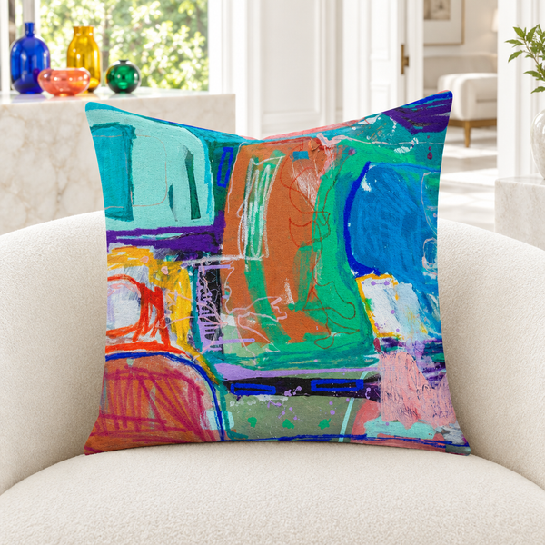 Reminiscence 1 pillow in bright white collector conservatory with colorful glass