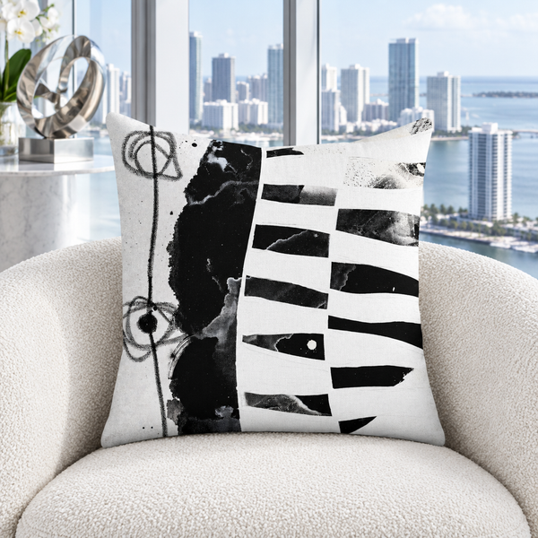 Modern Black White 2-1 pillow in white marble Miami penthouse