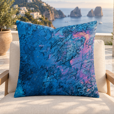 Beautiful Sky pillow upright on a Capri villa terrace in soft late-afternoon light