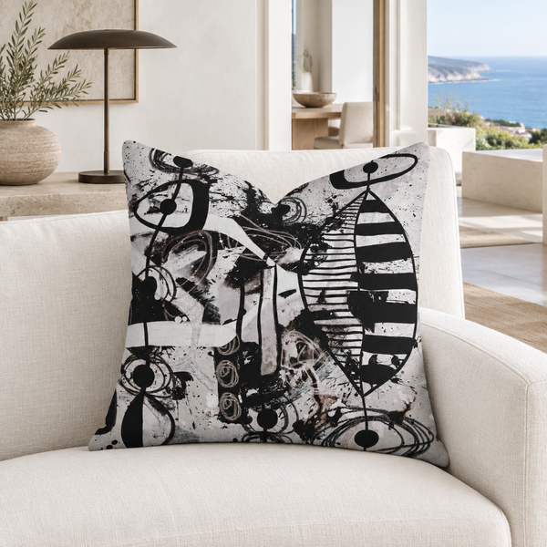 Modern Black White and Taupe 2bc 22-inch pillow in white coastal residence