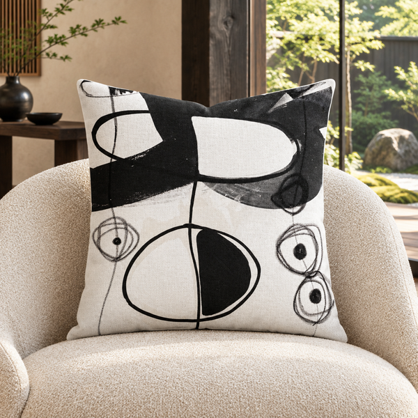 Modern Black and White 2-4a pillow in Kyoto-inspired home