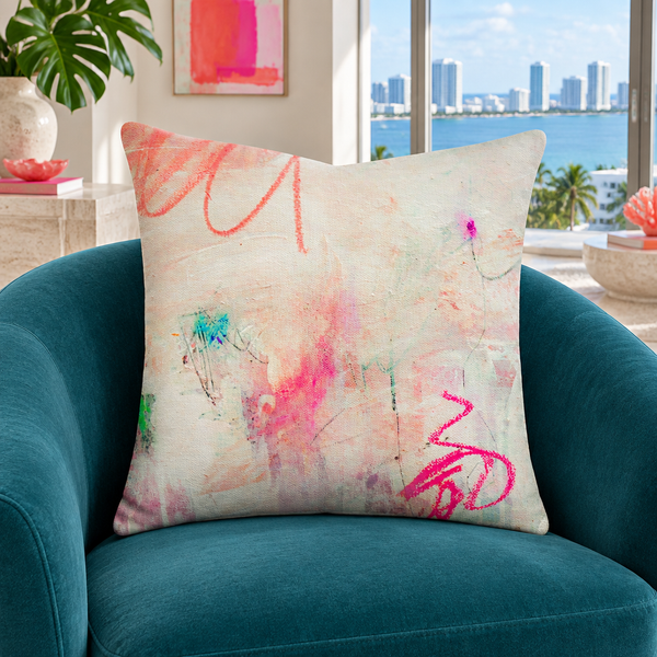 Tenderness pillow in colorful teal Miami art residence