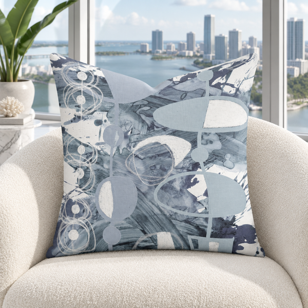 Gray 3 pillow in cool-white Miami bayfront penthouse