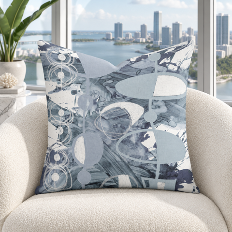 Gray 3 pillow in cool-white Miami bayfront penthouse