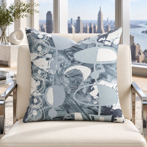 Gray 3 pillow in white Manhattan gallery apartment