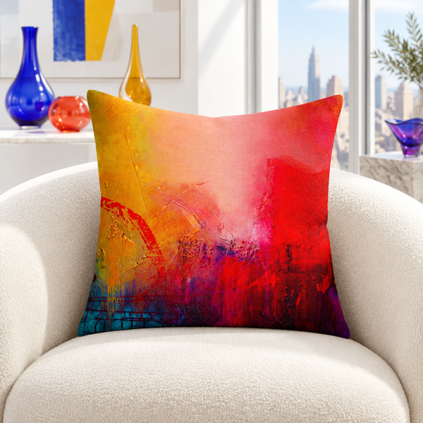 Lucid Dream pillow in white room with colorful glass details