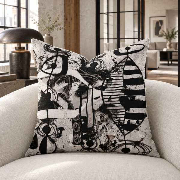 Modern Black White and Taupe 2bc 22-inch pillow in SoHo design loft