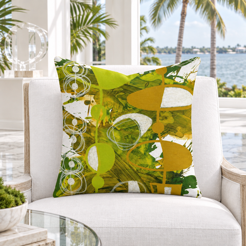 Chartreuse Yellow Ochre 3 pillow in white Palm Beach villa