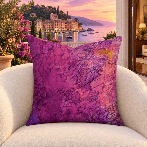 Amazing Sunset pillow on a Portofino balcony at sunset