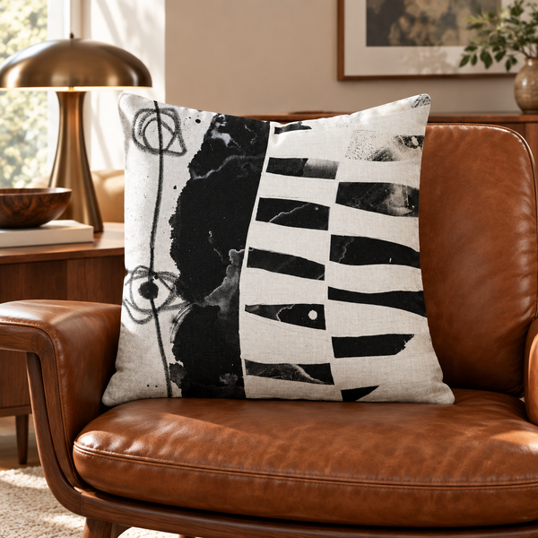 Modern Black White 2-1 pillow in walnut mid-century lounge